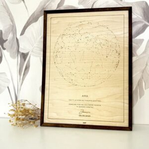 Cuadro Estelar Personalizado – Mapa del Cielo Grabado en Madera