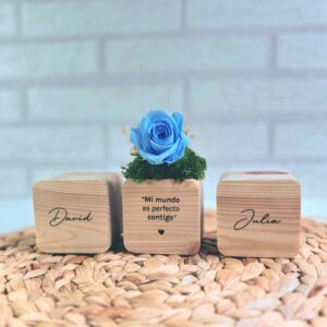 Cubos de Madera Personalizados «AMOR» con Rosa Eterna