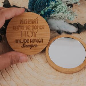Espejo de Bambú Personalizado Dama de Honor – Regalo Testigos Boda