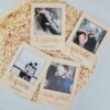 Portafotos personalizado de madera con Te Quiero grabado, ventana 9x9cm y nombres personalizados, sobre fondo natural con flores secas