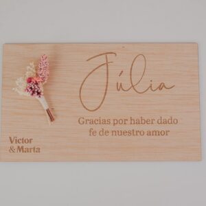 Placa de Agradecimiento para Boda Personalizada con Flores Preservadas