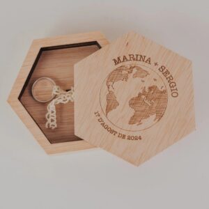 Porta Alianzas Hexagonal Personalizado "Nuestra Boda Viajera" - Imagen 9