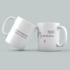 Taza personalizada para profesores con nombre grabado, diseño elegante blanco con texto Profe Nieves y Los Dinosaurios Curso 2023/24