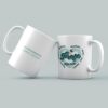 Taza profe personalizada diseño retro corazón turquesa con nombre Marta grabado láser y texto Los Dinosaurios curso 2023/24