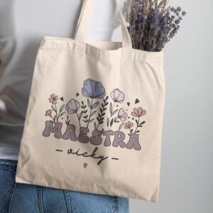 Tote Bag Profe Personalizada con Flores - Imagen 3
