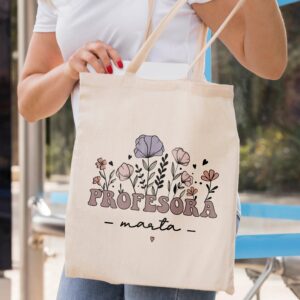 Tote Bag Profe Personalizada con Flores - Imagen 4