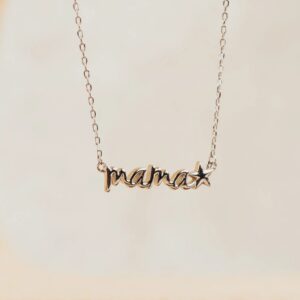 Collar de plata de ley con palabra mamá y estrella grabada, cadena ajustable, regalo Día de la Madre inloff