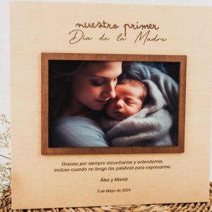 Marco Fotos Personalizado Primer Día Mamá – Grabado Láser Madera
