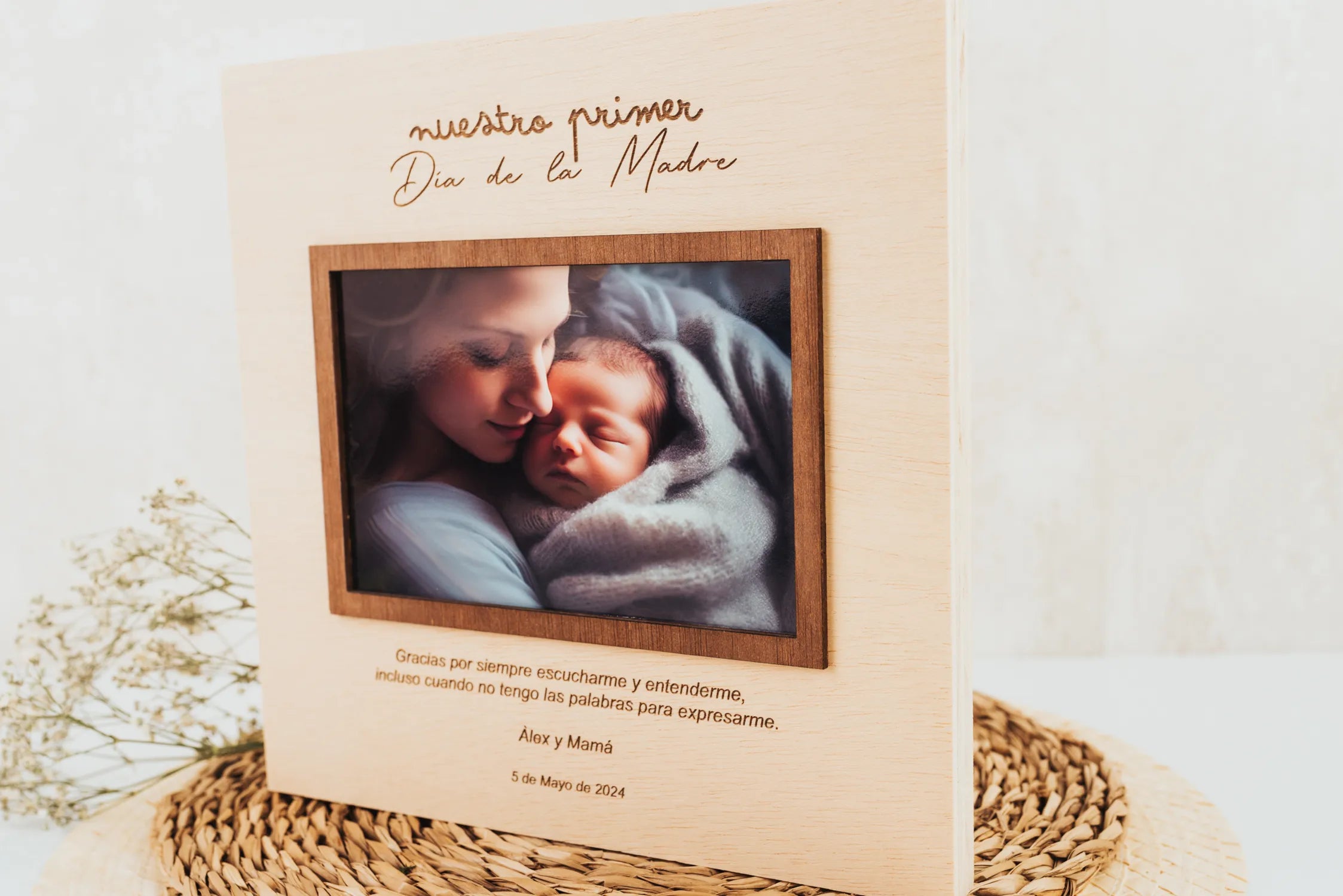 Marco Fotos Personalizado Primer Día Mamá - Grabado Láser Madera - Imagen 5