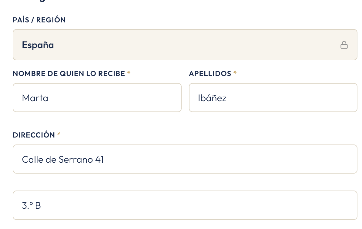 Sección Entrega del pago con el campo Nombre de quien lo recibe
